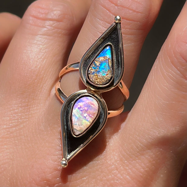 Rare crystal pipe opal ring in 14K gold-fill