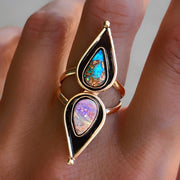 Rare crystal pipe opal ring in 14K gold-fill