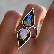 Rare crystal pipe opal ring in 14K gold-fill