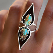Rare crystal pipe opal ring in silver