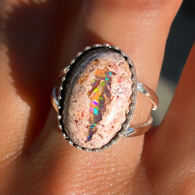 Mexican opal crown ring in silver