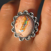 Mexican opal chain ring in silver