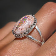 Mexican opal crown ring in silver