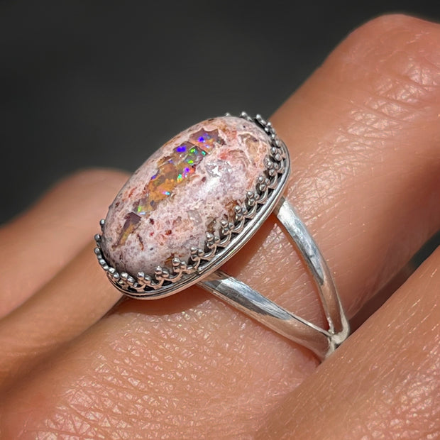 Mexican opal crown ring in silver
