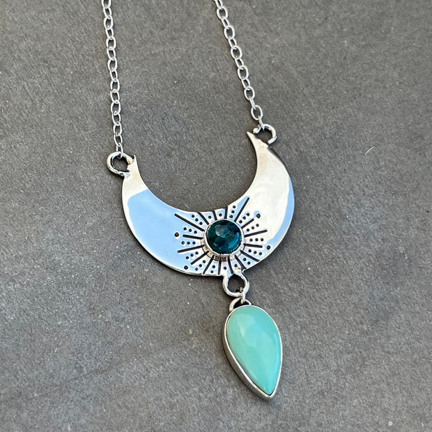 Cascading moon necklace with turquoise
