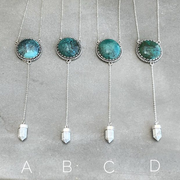 Turquoise & howlite lariat necklace in silver
