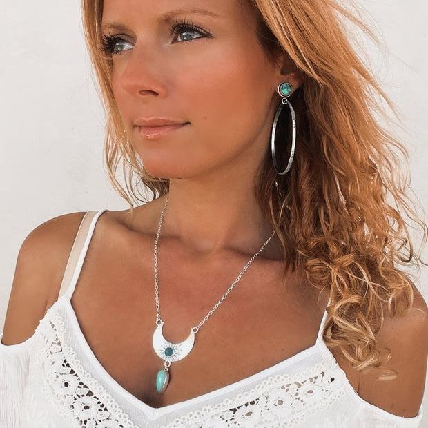 Cascading moon necklace with turquoise