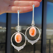 Large pendulum earrings with Mexican fire opals