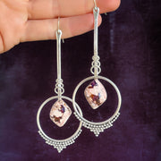 Large pendulum earrings with diamond-shaped Mexican opals