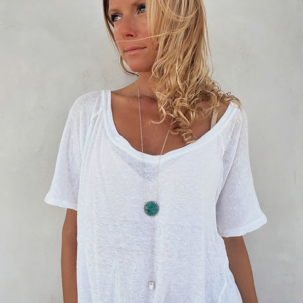 Turquoise & howlite lariat necklace in silver