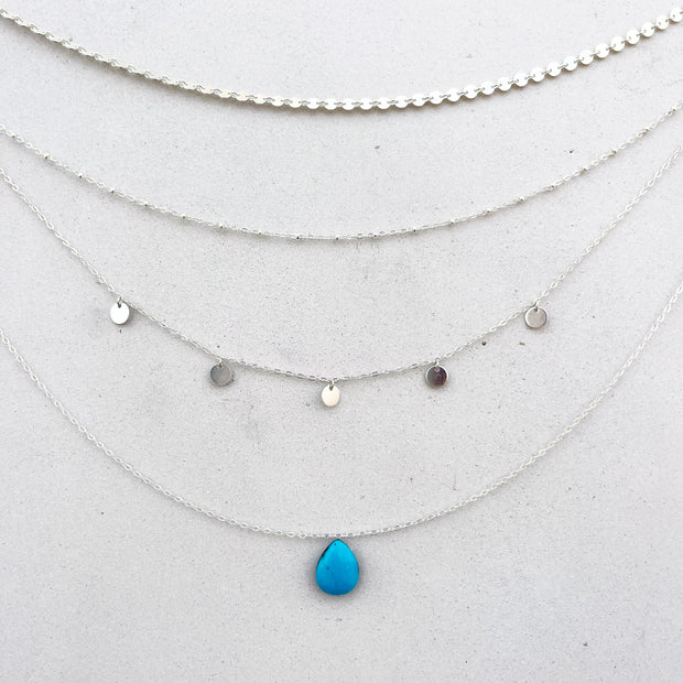 Silver layered necklace set with Sleeping Beauty turquoise