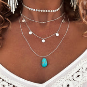 Silver layered necklace set with Turquoise Mountain turquoise