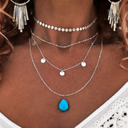 Silver layered necklace set with Sleeping Beauty turquoise