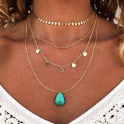 14K gold-filled layered necklace set with Turquoise Mountain turquoise