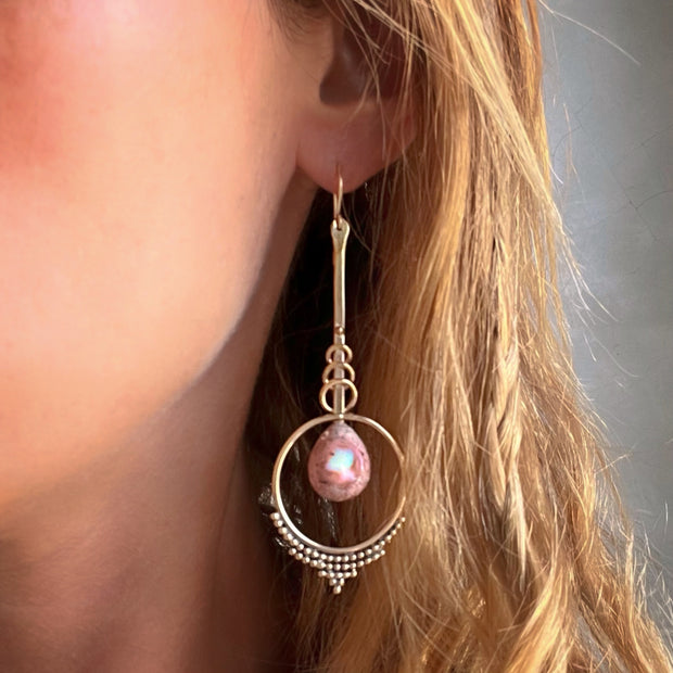 Small pendulum earrings with Mexican opal teardrops