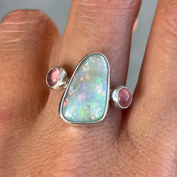 RESERVED FOR TERRI - Custom opal & tourmaline ring in silver
