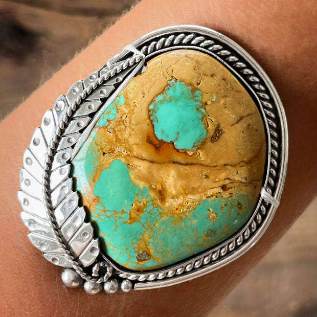 Turquoise statement cuff in silver