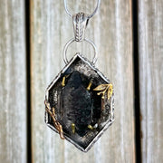 Smoky quartz shadowbox necklace in silver & brass