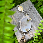Dendritic quartz necklace with fern terrarium in silver