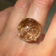 Rutilated quartz ring with Herkimer diamonds in 14K gold-fill