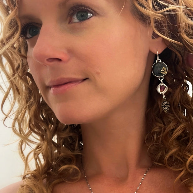 Cascading nature earrings in silver & brass