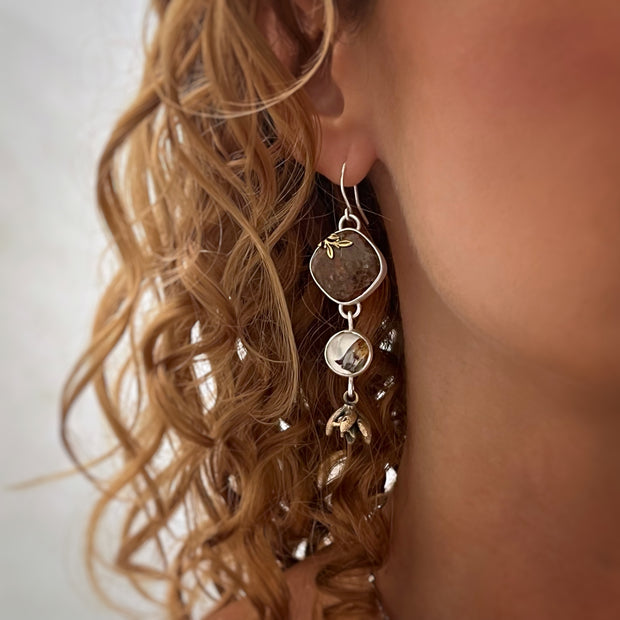 Cascading nature earrings in silver & brass