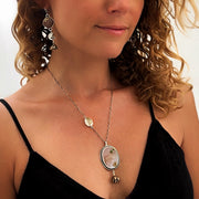 Dendritic quartz necklace with fern terrarium in silver