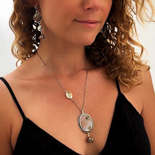 Cascading nature earrings in silver & brass