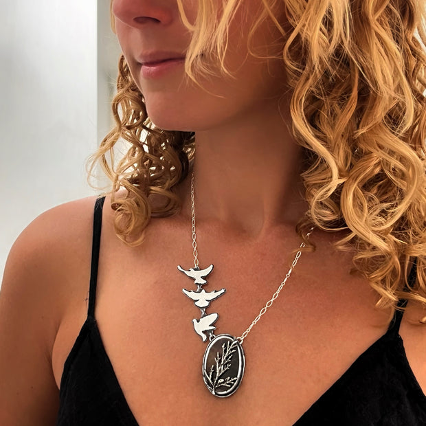 "Set Me Free" necklace with dendritic quartz in silver