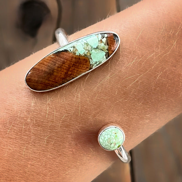 Wood & turquoise cuff in silver