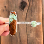 Wood & turquoise cuff in silver