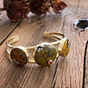 Triple turquoise nature cuff in brass
