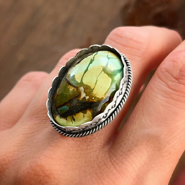 Tibetan turquoise ring with bamboo cut-out