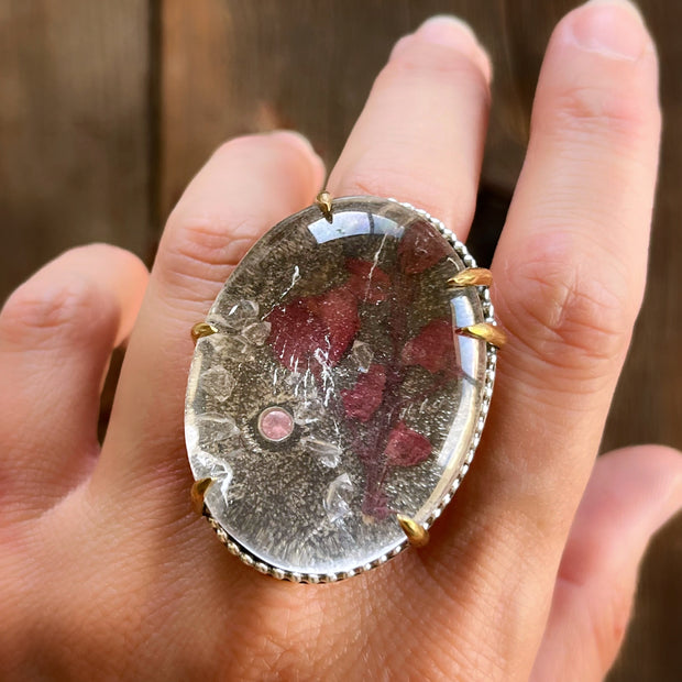 Crystal garden ring in silver & brass