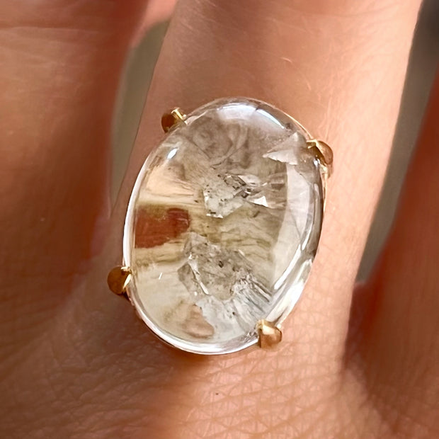 Floral terrarium ring with Herkimer diamonds in 14K gold-fill