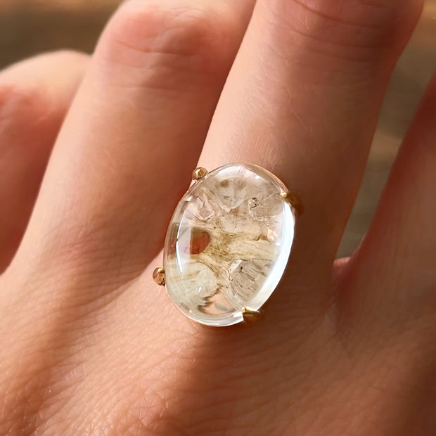 Floral terrarium ring with Herkimer diamonds in 14K gold-fill