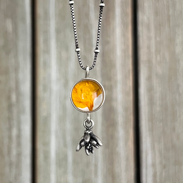 Yellow flower terrarium necklace with succulent dangle
