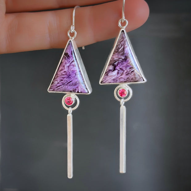 Bar dangles with charoite & Burmese spinel