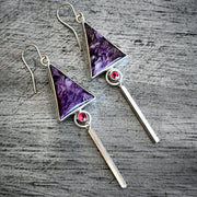 Bar dangles with charoite & Burmese spinel