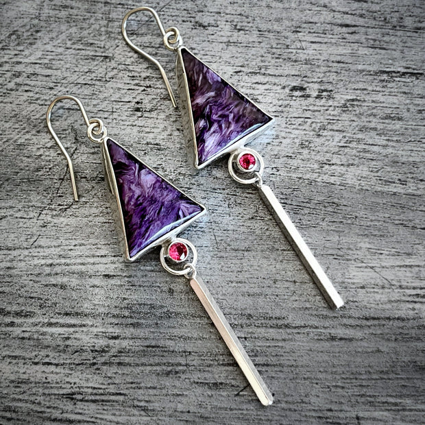 Bar dangles with charoite & Burmese spinel