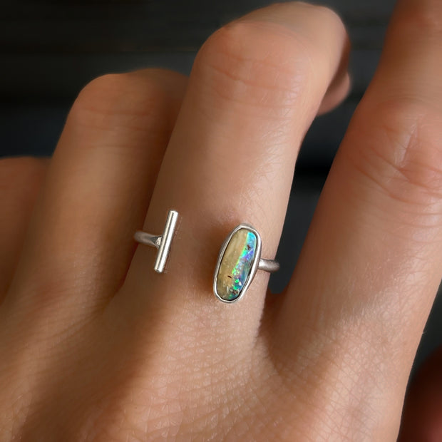 Australian crystal pipe opal ring in silver (sizes 6 to 7)