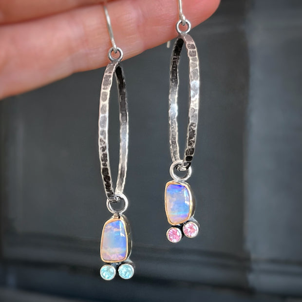 Rare Australian crystal pipe opal hoop earrings
