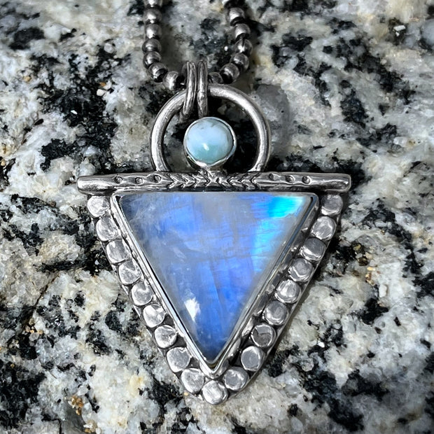 Triangle moonstone & larimar necklace in silver