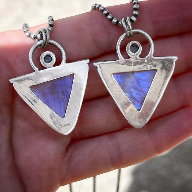 Triangle moonstone & larimar necklace in silver