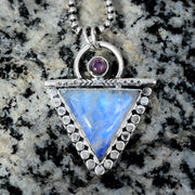 Triangle moonstone & amethyst necklace in silver