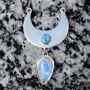 Cascading moon necklace with larimar & moonstone