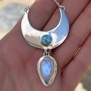 Cascading moon necklace with larimar & moonstone