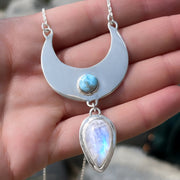Cascading moon necklace with larimar & moonstone