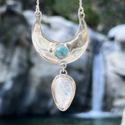 Cascading moon necklace with larimar & moonstone