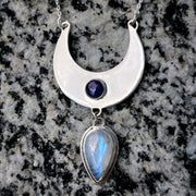 Cascading moon necklace with amethyst & moonstone